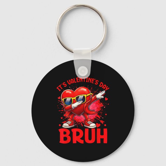 Bruh Valentines Day Boys Kids Funny Heart Valentin Key Ring (Front)