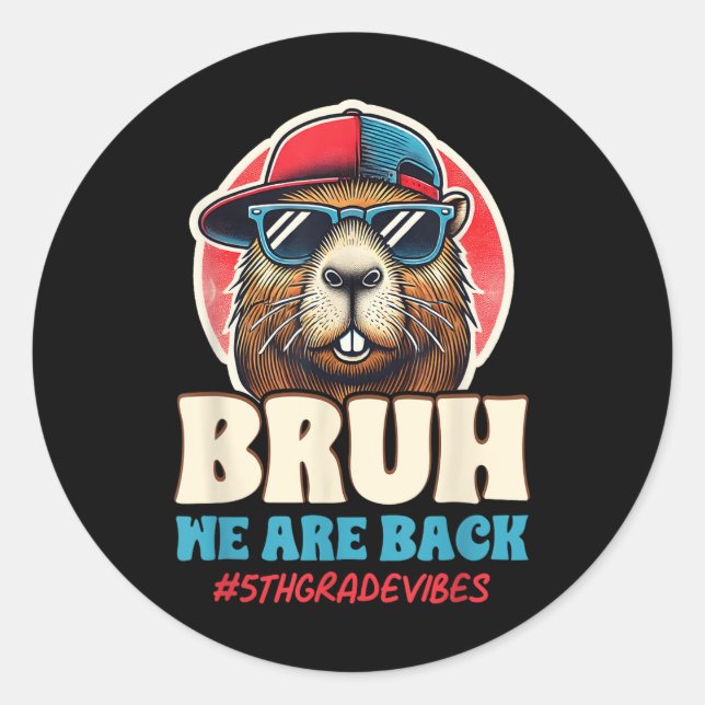 Bruh We Are Back Funny 5th Grade Capybara Back To  Classic Round Sticker (Front)
