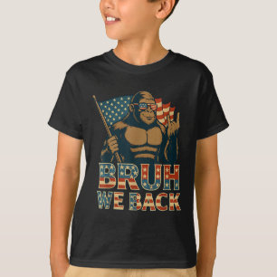 Bruh We Back To School Funny Bigfoot American Flag T-Shirt