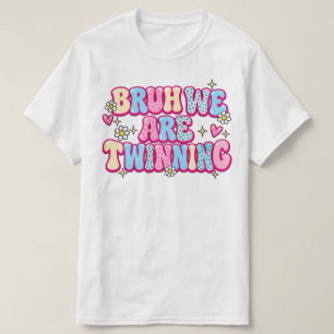Bruh We're Twinning Boys Funny Dinosaur Twin Day T-Shirt