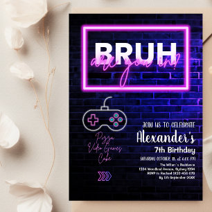 Bruh, You In? Neon Arcade Video Games Boy Birthday Invitation