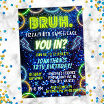 Bruh You In? Neon Glow Blue Green Boy Birthday Invitation<br><div class="desc">Introducing our "Bruh You In?" Boys Birthday Invitations – the ultimate choice for throwing a memorable and electrifying birthday party! Step into a world of vibrant colours and neon lights that will instantly set the tone for an epic celebration. Our invitations feature a mesmerising neon glow lights design that captures...</div>