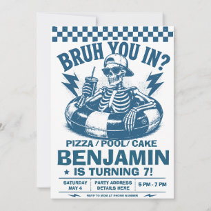 Bruh you in Pool Party Birthday skeleton Invitation
