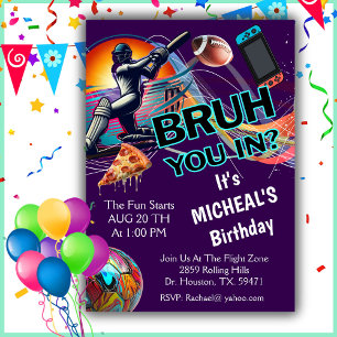 Bruh You In? Sports Boy Birthday Party Invitation