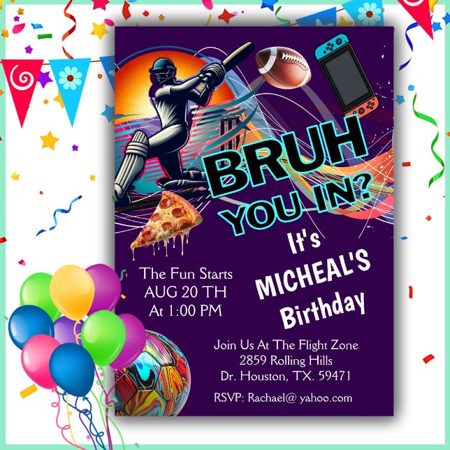 Bruh You In? Sports Boy Birthday Party Invitation (Creator Uploaded)