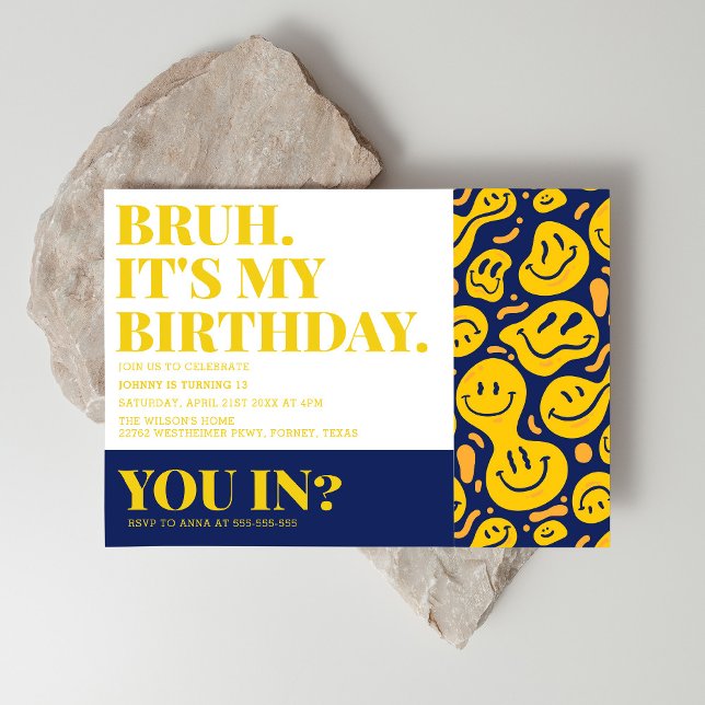 Bruh You In Trendy Boy Birthday Invitation (Creator Uploaded)