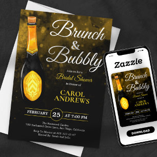 Brunch and Bubble Black & Gold Bridal Shower Invitation