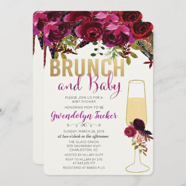 Brunch and Bubbly Baby Shower Invitation (Front/Back)