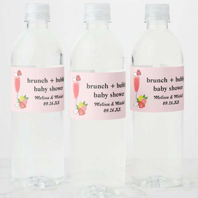 Brunch and Bubbly Baby Shower mimosa Water Bottle Label (Creator Uploaded)