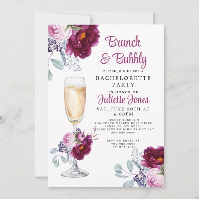 Brunch And Bubbly Bachelorette Party Invitation (Front)