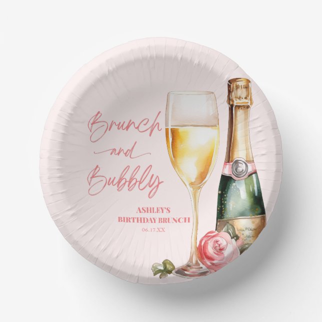 Brunch and Bubbly Birthday Brunch Welcome Sign Paper Plate (Front)