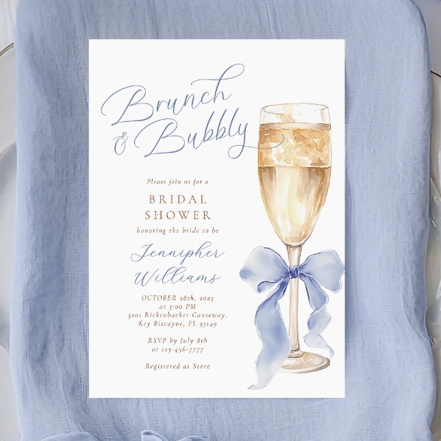 Brunch and Bubbly Blue Bow Bridal Shower Invitation (Creator Uploaded)