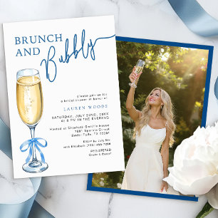 Brunch and Bubbly Blue Bridal Shower Invite