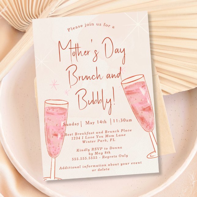 Brunch and Bubbly Blush Pink Mother's Day Brunch Invitation (Creator Uploaded)