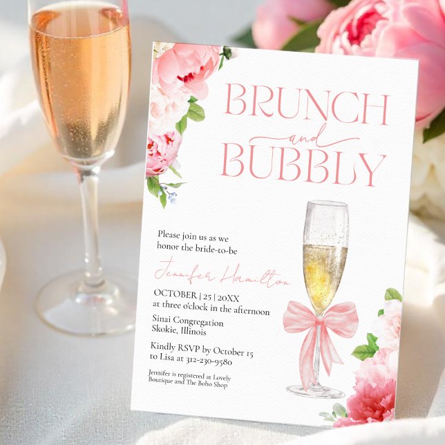 Brunch and Bubbly | Bow Watercolor Bridal Shower Invitation (Creator Uploaded)