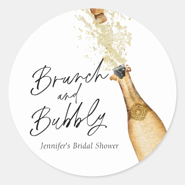 Brunch and Bubbly Bridal Shower Classic Round Stic Sticker (Front)