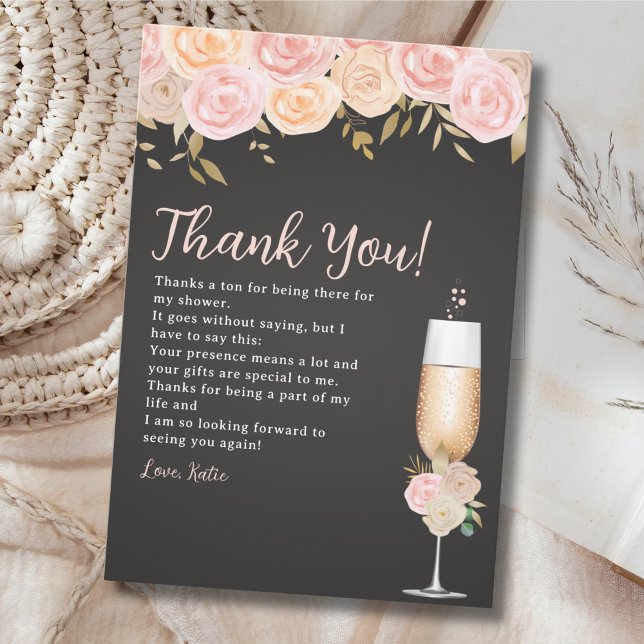 Brunch and Bubbly Bridal Shower Elegant Flowers Thank You Card (Creator Uploaded)