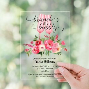 Brunch and Bubbly Bridal Shower Floral Acrylic Invitations