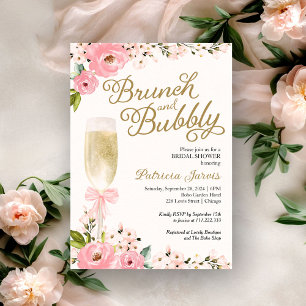 Brunch And Bubbly Bridal Shower Gold Pink Floral  Invitation