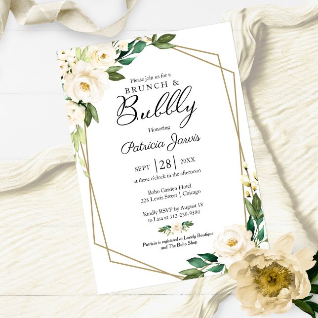 Brunch And Bubbly Bridal Shower Greenery Floral  Invitation (Creator Uploaded)