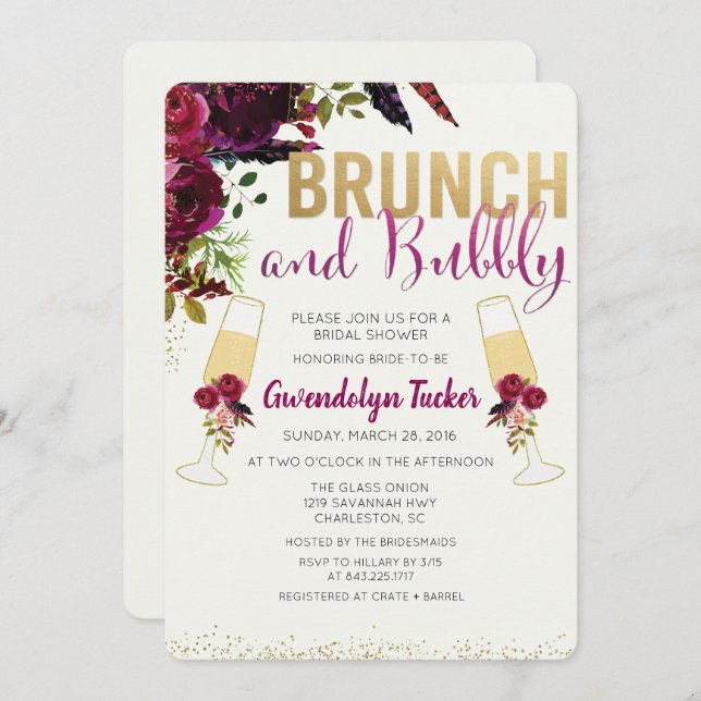 Brunch and Bubbly Bridal Shower Invitation (Front/Back)