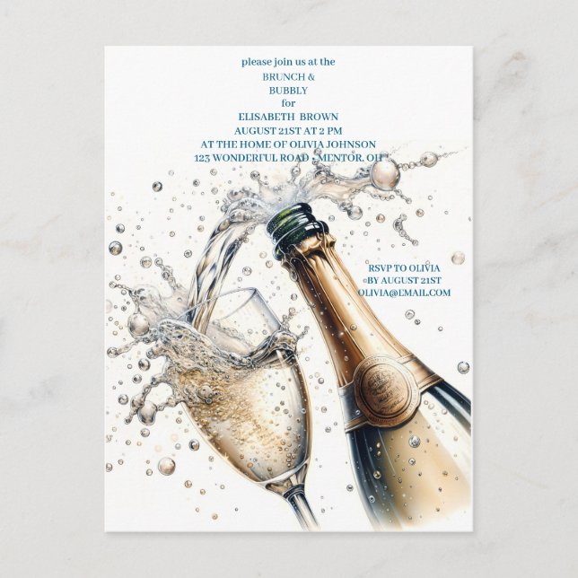 Brunch and Bubbly Bridal Shower Invitation Postcard (Front)