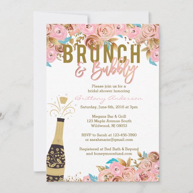 Brunch and Bubbly Bridal Shower Invitations (Front)