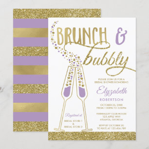 Brunch and Bubbly Bridal Shower Invite, Faux Gold Invitation