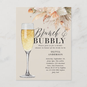 brunch and bubbly Bridal shower pampas grass Invit Postcard