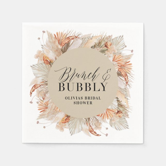 brunch and bubbly Bridal shower pampas grass  Napkin (Front)