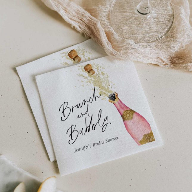 Brunch and Bubbly Bridal Shower Paper Napkins (Pink Brunch and Bubbly Paper Napkins)