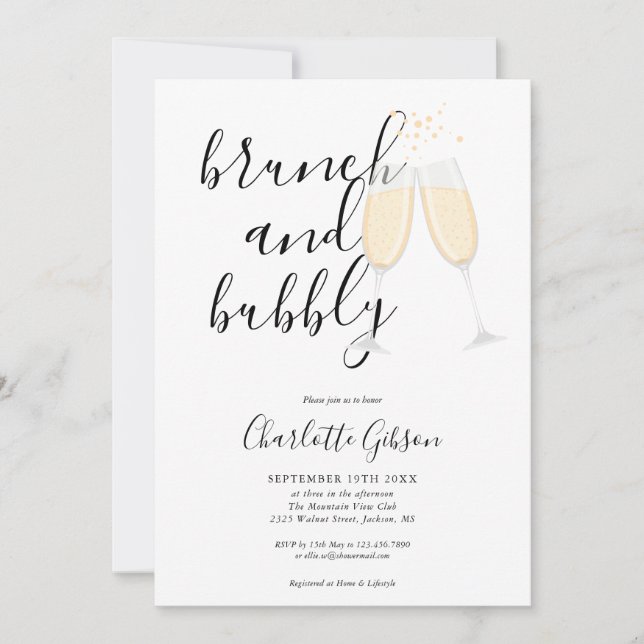Brunch And Bubbly Bridal Shower Signature Script  Invitation (Front)