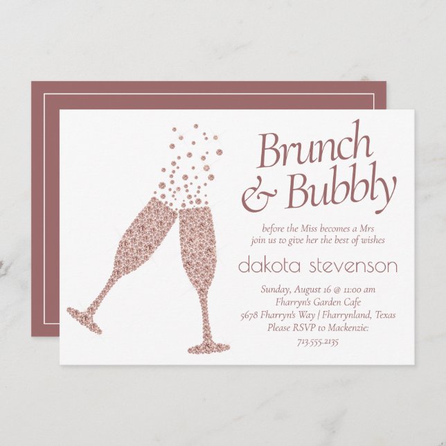 Brunch and Bubbly | Cassis Purple Pink Champagne Invitation (Front/Back)