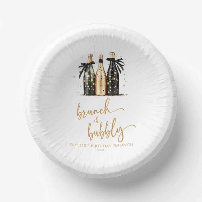 Brunch and Bubbly Champagne Birthday Brunch Party Paper Plate (Front)