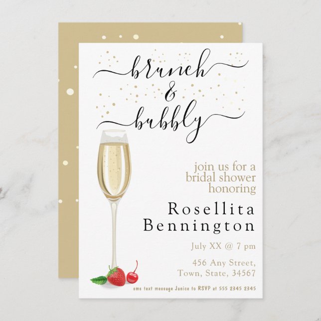 Brunch and Bubbly Champagne Bridal Shower  Invitation (Front/Back)