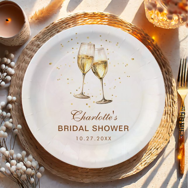 Brunch and Bubbly Champagne Bridal Shower Paper Plate (Creator Uploaded)