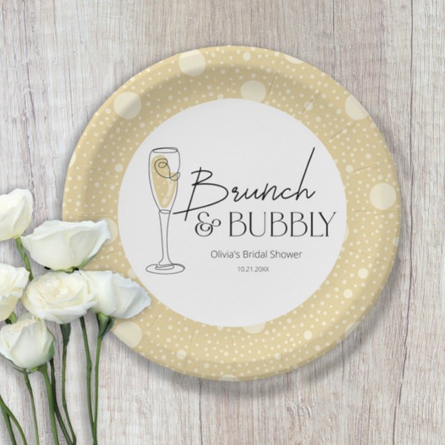 Brunch and Bubbly Champagne Bridal Shower Paper Plate (Creator Uploaded)