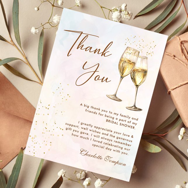 Brunch and Bubbly Champagne Bridal Shower Thank You Card (Creator Uploaded)