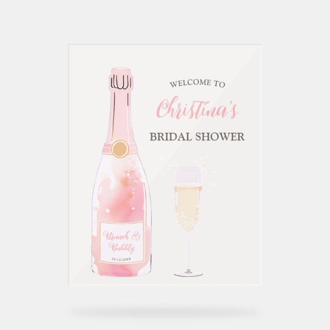 Brunch and Bubbly Champagne Bridal Shower Welcome  Acrylic Sign (Front)