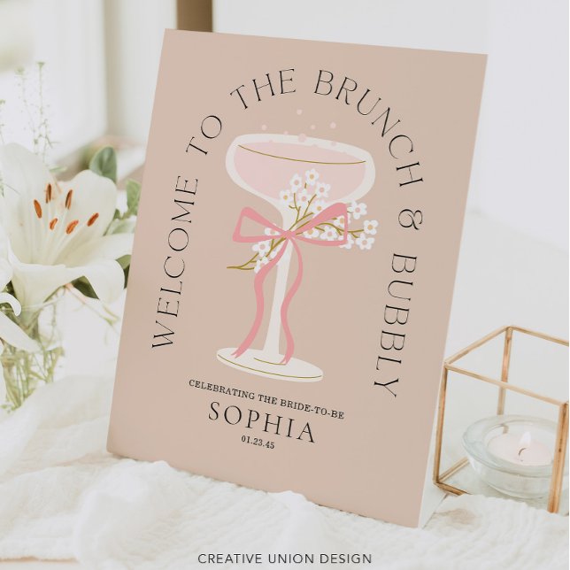 Brunch and Bubbly Champagne Bridal Shower Welcome  Pedestal Sign (Creator Uploaded)