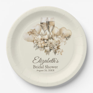 Brunch and Bubbly Champagne Flowers Bridal Shower Paper Plate