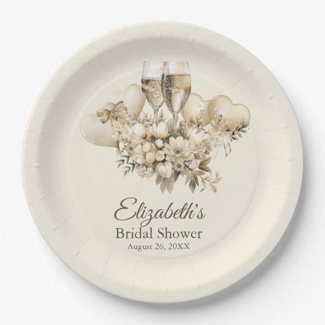 Brunch and Bubbly Champagne Flowers Bridal Shower Paper Plate (Front)