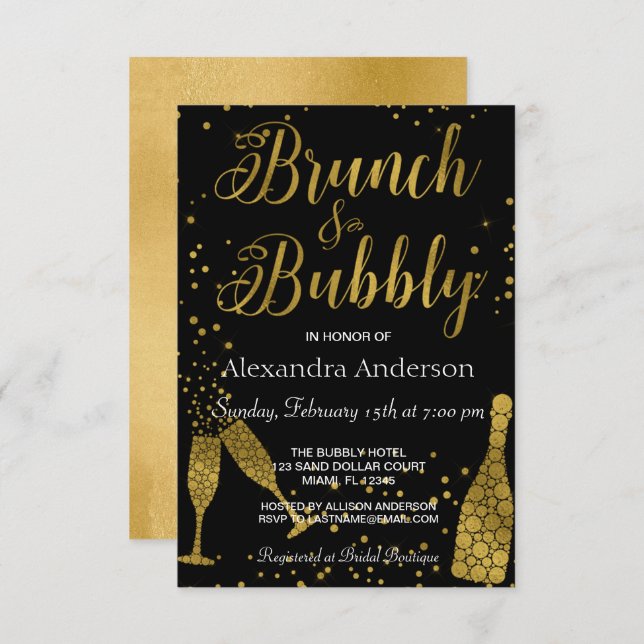Brunch and Bubbly Champagne Glasses Invitation (Front/Back)
