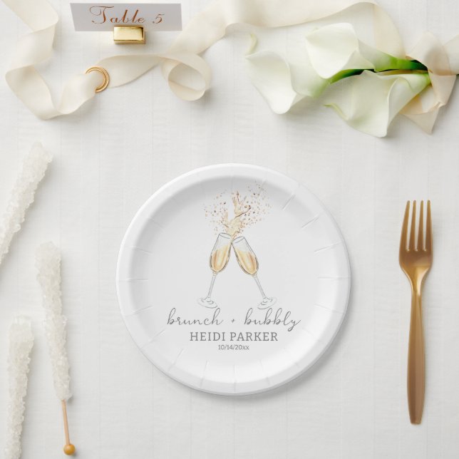 Brunch and Bubbly Champagne Toast Bridal Shower Paper Plate (Wedding)