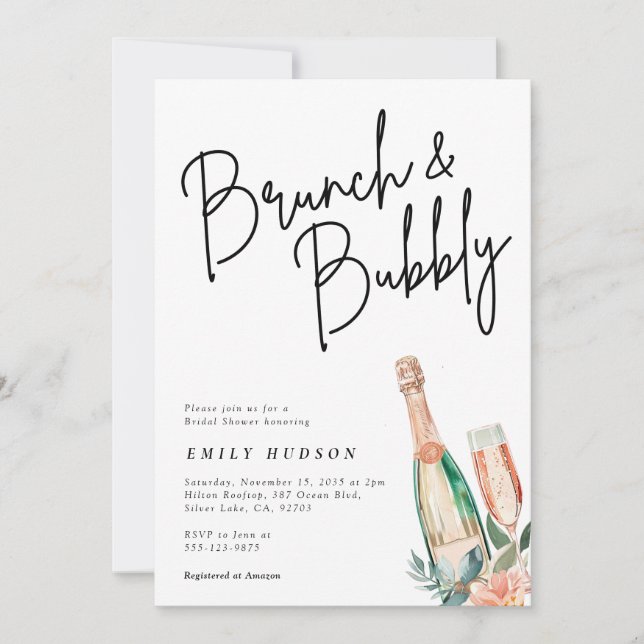 Brunch and Bubbly Elegant Bridal Shower Invitation (Front)
