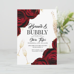 Brunch and Bubbly Elegant Rose Bridal Shower Invitation