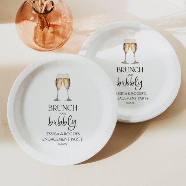 Brunch and Bubbly Engagement Party Brunch Paper Plate (Creator Uploaded)