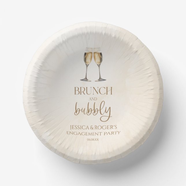 Brunch and Bubbly Engagement Party Brunch Paper Plate (Front)