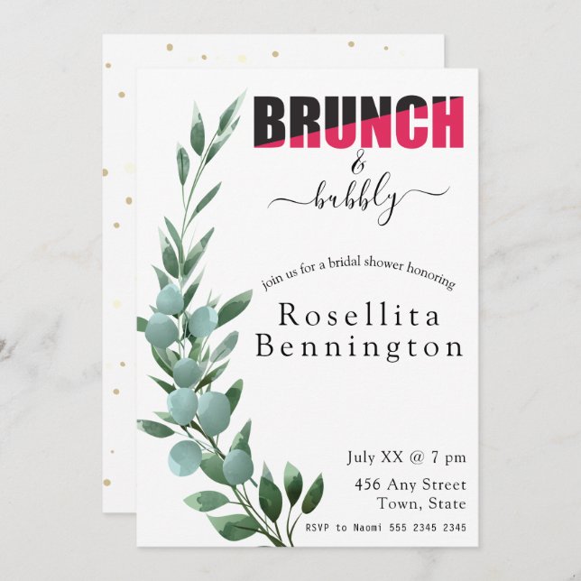 Brunch and Bubbly Eucalyptus Bridal Shower Invitation (Front/Back)