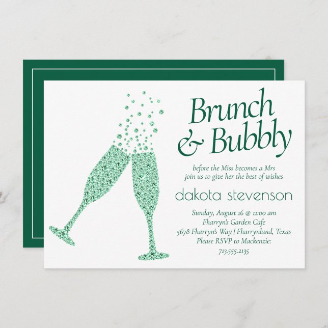 Brunch and Bubbly | Eye-Catching Green Champagne Invitation (Front/Back)